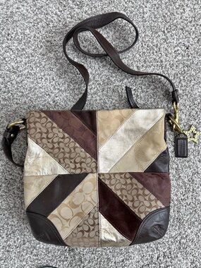 Coach Patchwork Crossbody in Brown, Cream & Gold-Tone Accents